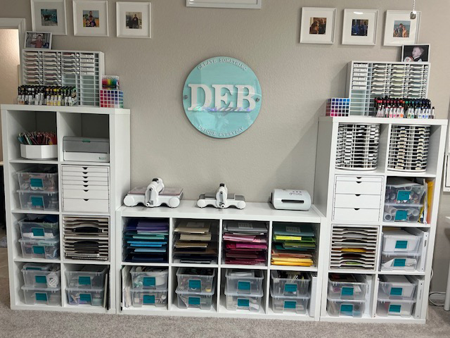 Clean Craft Room with IKEA and Stamp-n-Storage products and a handmade craft studio sign